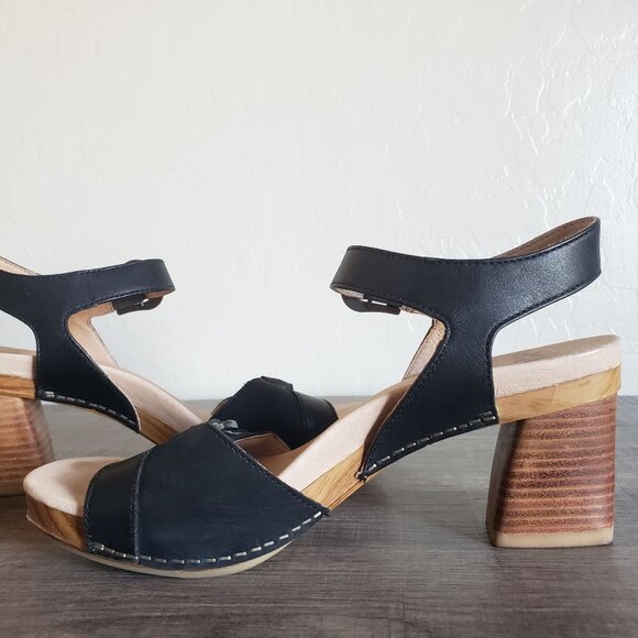 Dansko Anna Burnished Calf Leather Ankle Strap Sandals Block Heel Black Sz 8.5-9 - Picture 8 of 12